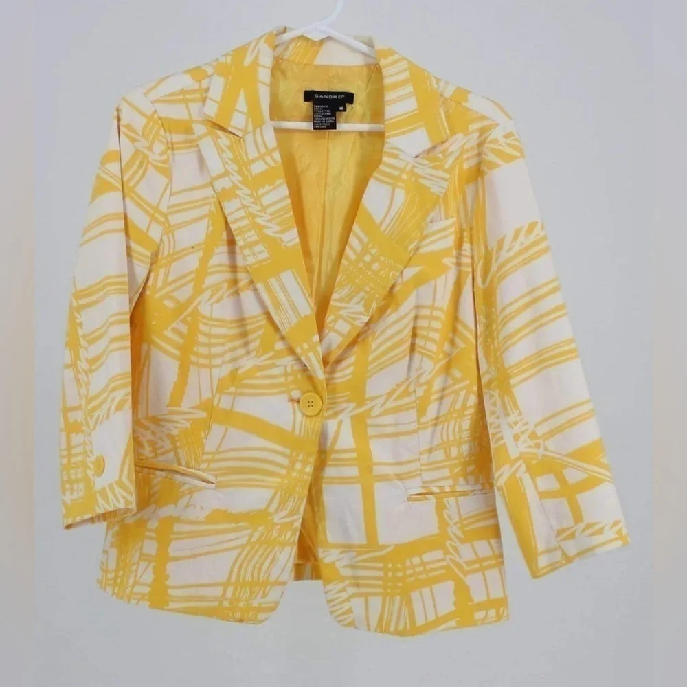 SANDRO | Yellow Abstract Pattern 3/4 Sleeves Size M - Picture 1 of 3